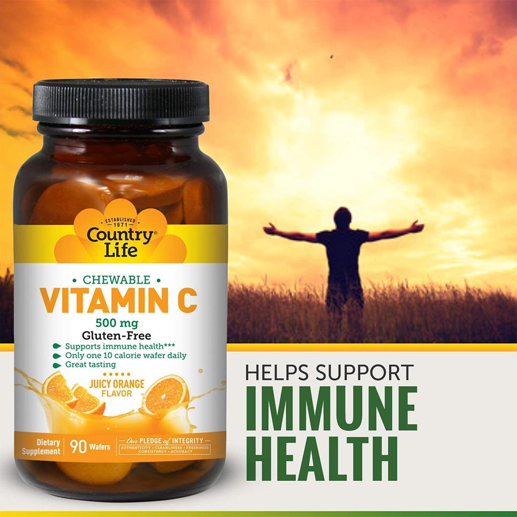 Country Life Antioxidant Vitamin C 500 mg Wafers For Immune Support, Pack of 90's