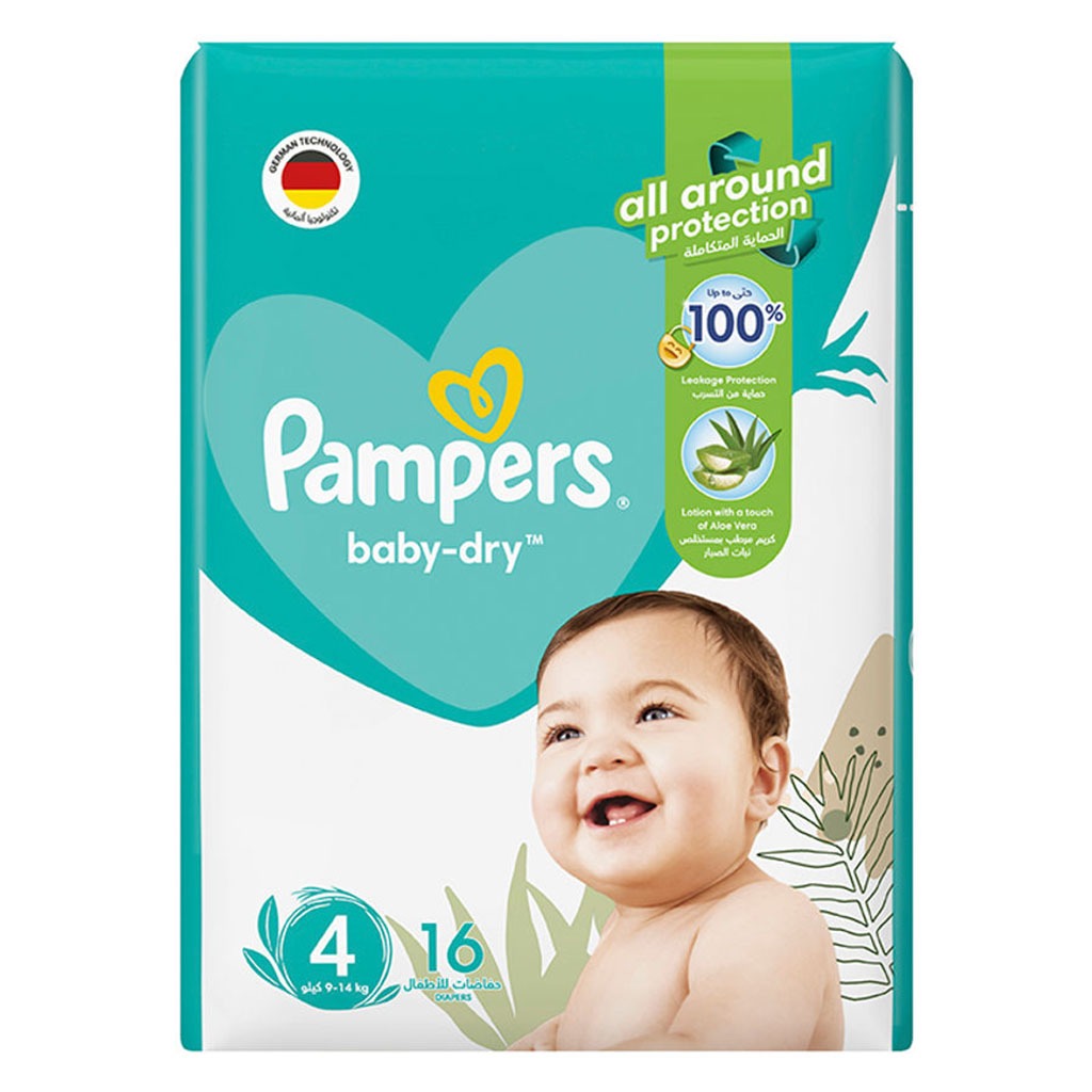 Pampers Baby-Dry Baby Diapers With Aloe Vera, Size 4, 9-14Kg, Pack of 16's