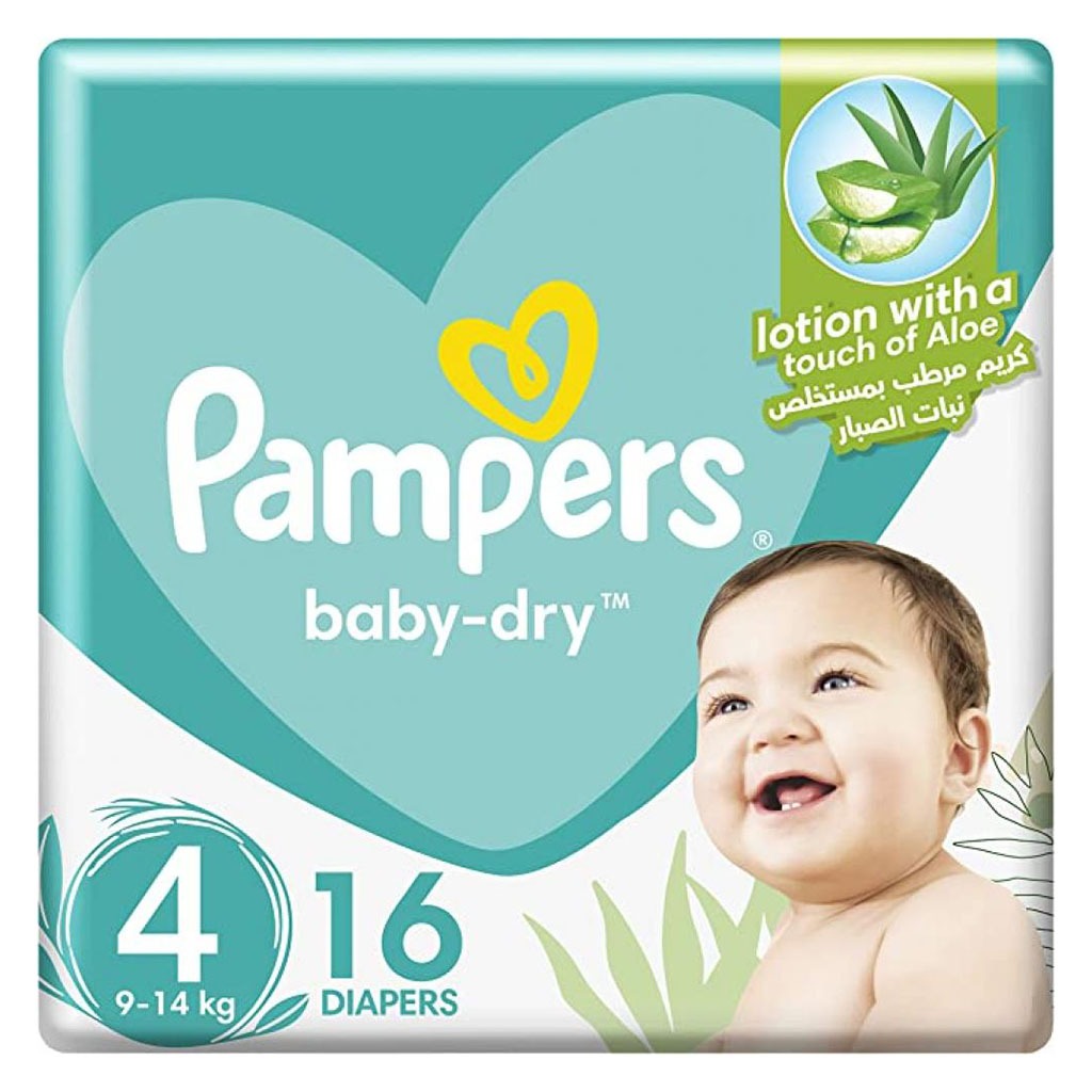 Pampers Baby-Dry Baby Diapers With Aloe Vera, Size 4, 9-14Kg, Pack of 16's
