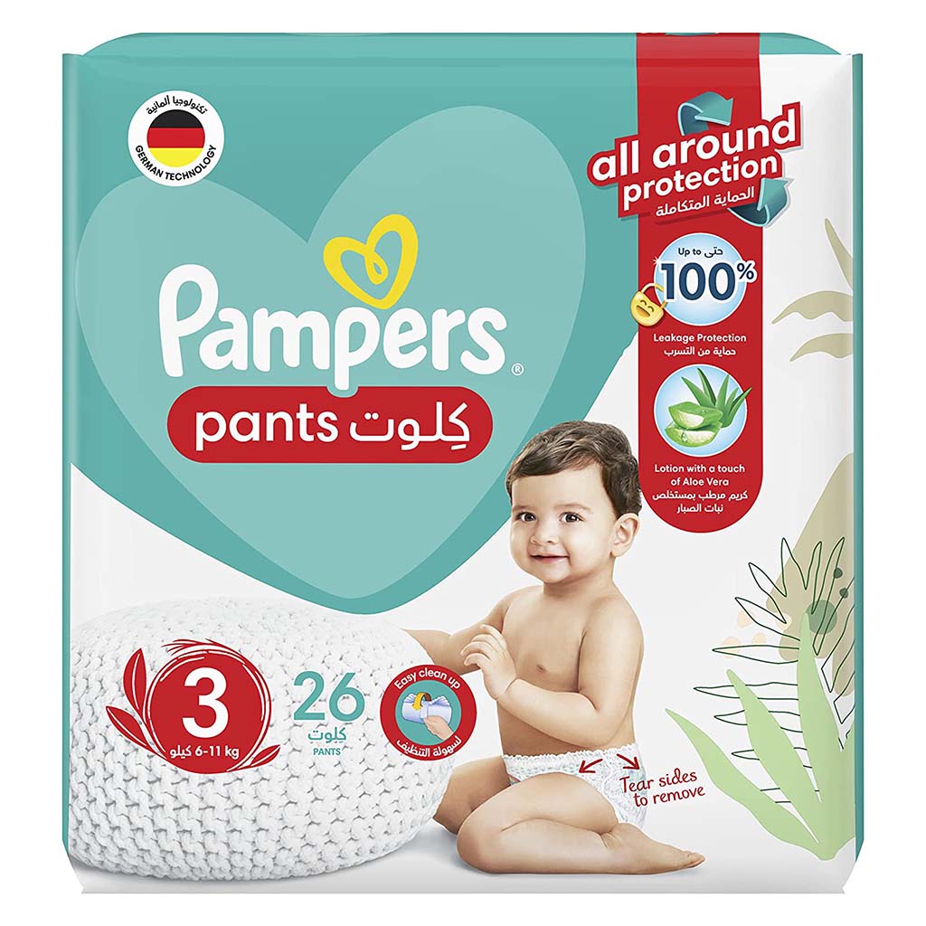 Pampers Baby Diaper Pants With Aloe Vera, Size 3, 6-11Kg, Mega Pack of 26's