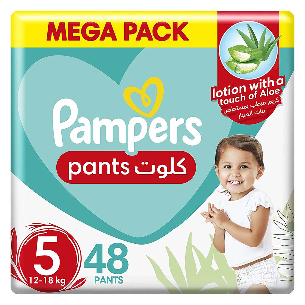 Pampers Baby Diaper Pants With Aloe Vera, Size 5, 12-18Kg, Mega Pack of 48's