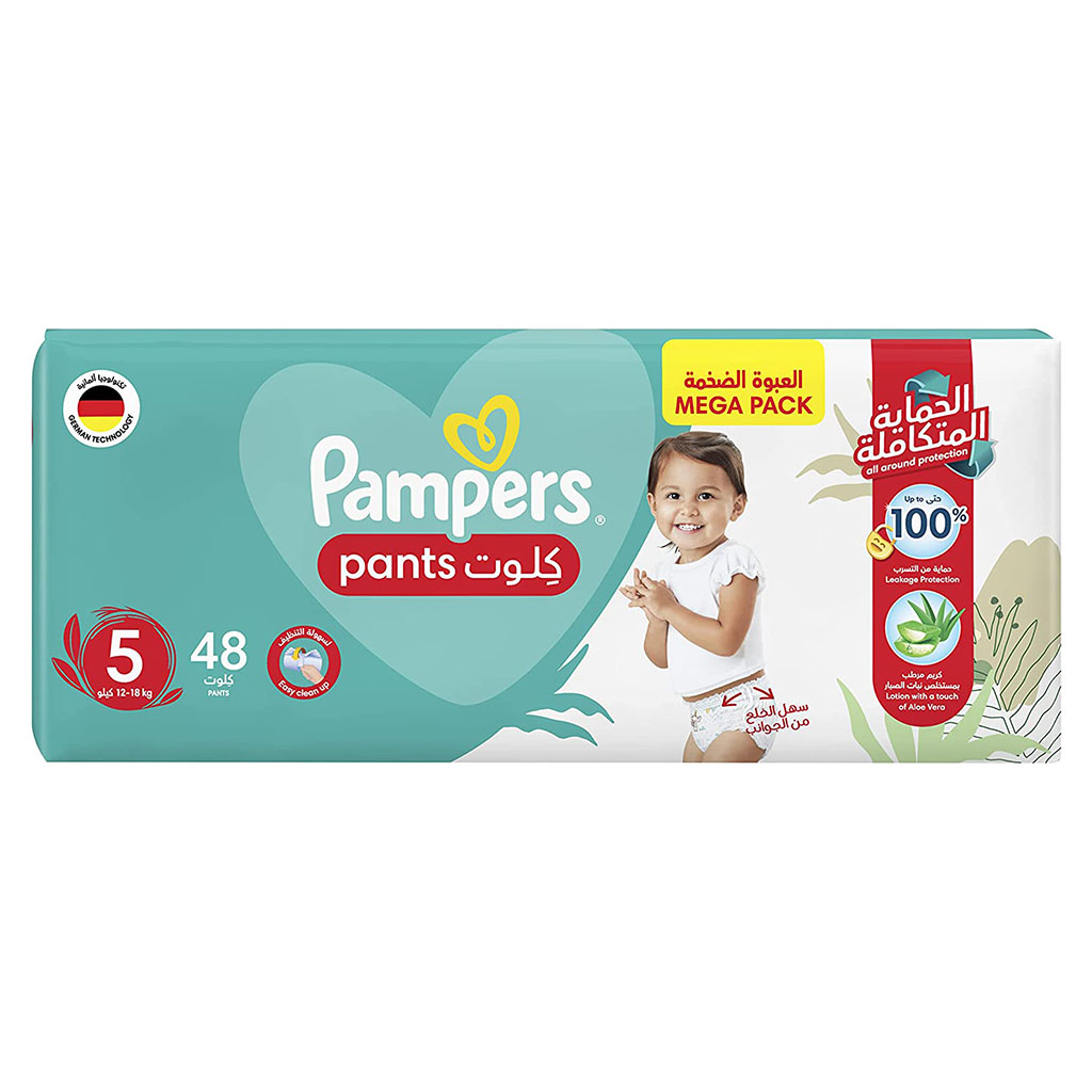 Pampers Baby Diaper Pants With Aloe Vera, Size 5, 12-18Kg, Mega Pack of 48's