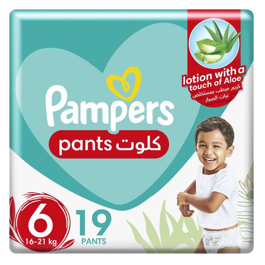 Pampers Baby Diaper Pants With Aloe Vera, Size 6, 16-21Kg, Mega Pack of 19's