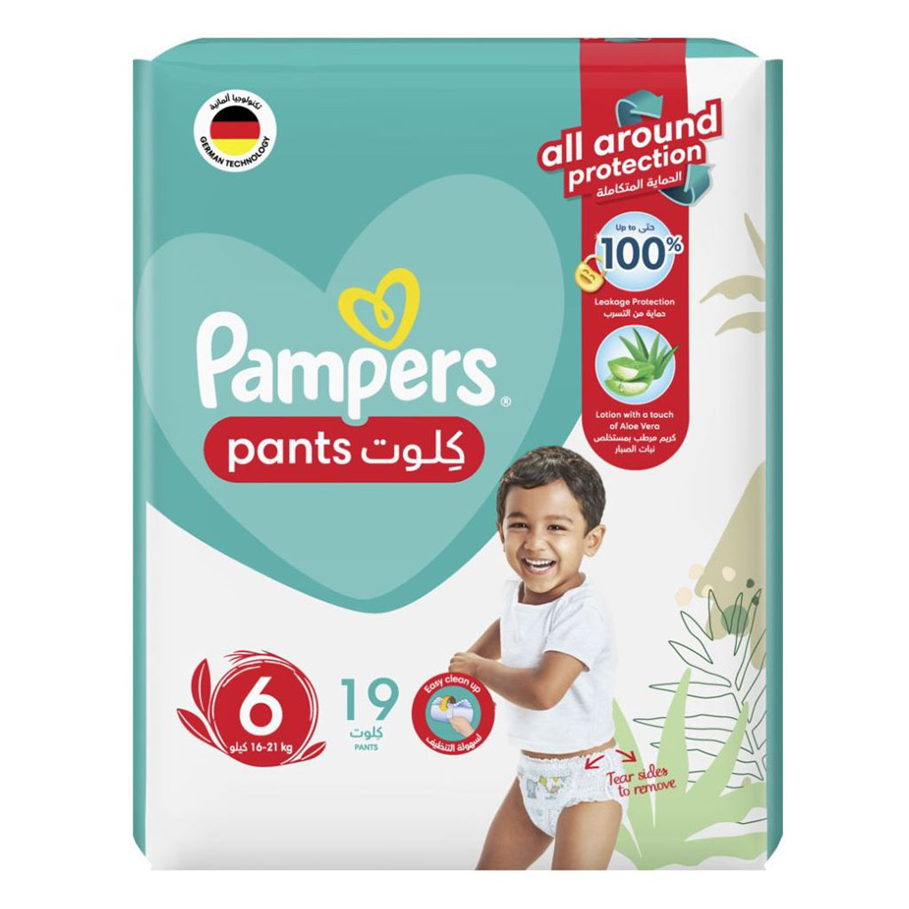 Pampers Baby Diaper Pants With Aloe Vera, Size 6, 16-21Kg, Mega Pack of 19's