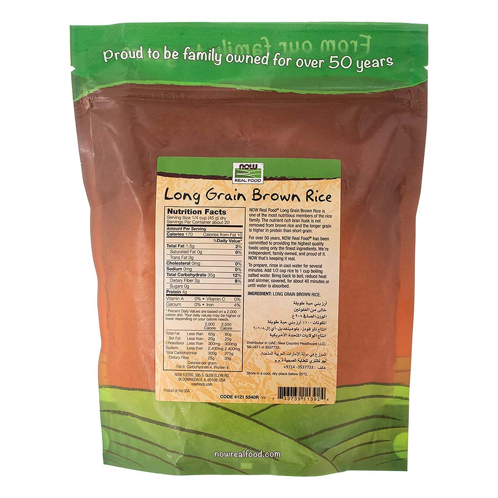 Now Long Grain Brown Rice Natural, Nutritious & Wholesome 908g