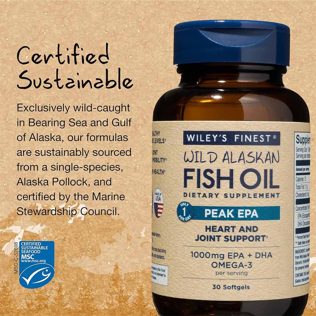 Wiley's Finest Peak EPA 1000mg Omega 3 Fish Oil Supplement Softgels, Pack of 30's