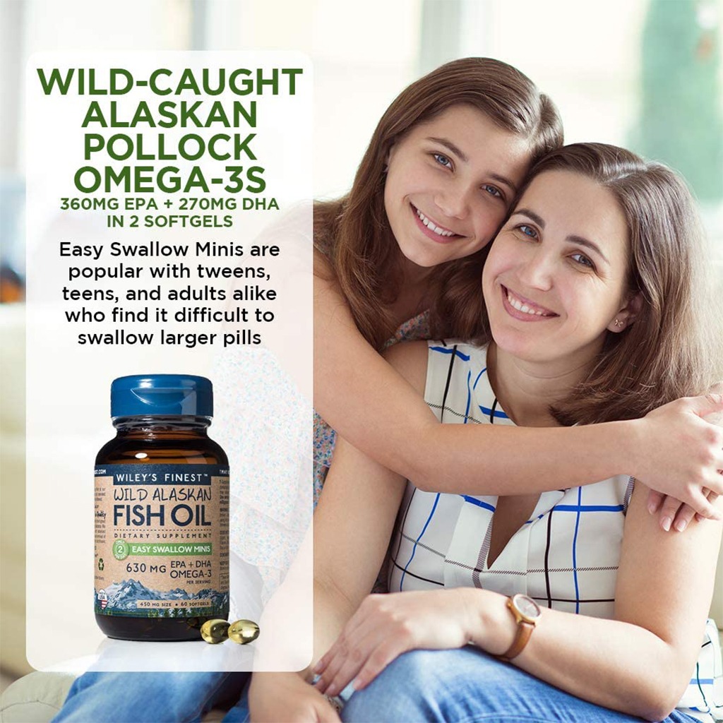 Wiley's Finest Easy Swallow Minis 630mg Omega 3 Fish Oil Supplement Softgels, Pack of 60's