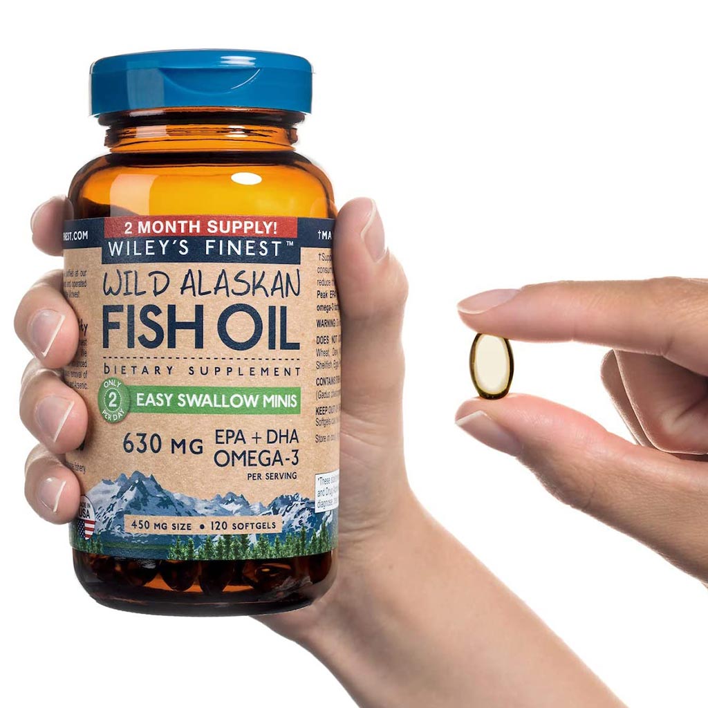 Wiley's Finest Easy Swallow Minis 630mg Omega 3 Fish Oil Supplement Softgels, Pack of 60's