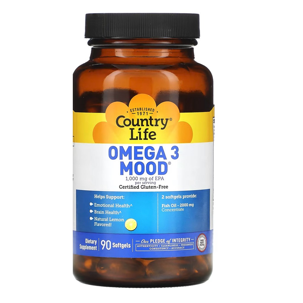 Country Life Omega 3 Mood 2000mg Fish Oil Supplement Softgels, Pack of 90's