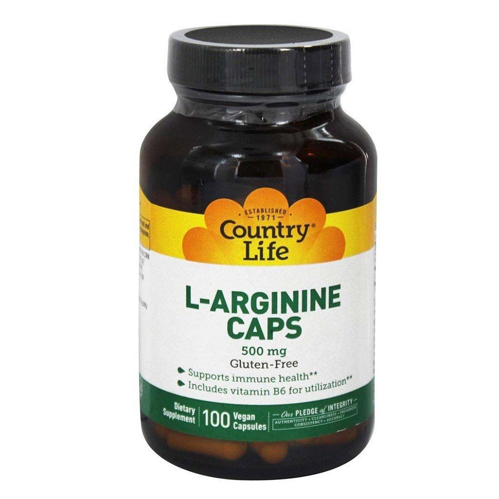 Country Life L- Arginine 500mg Vegan Capsules For Immune Support, Pack of 100's