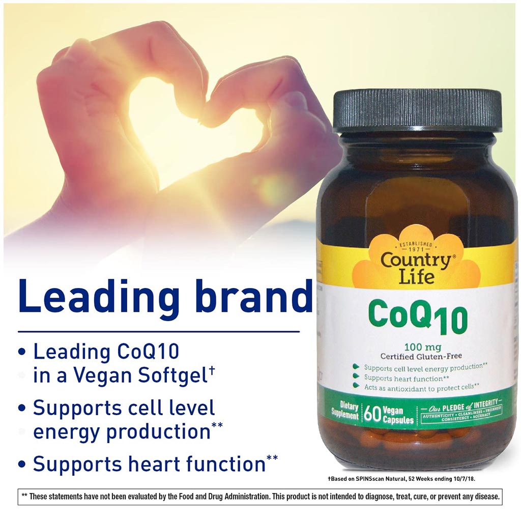 Country Life Antioxidant CoQ10 100 mg Vegan Capsules For Heart Health, Pack of 60's