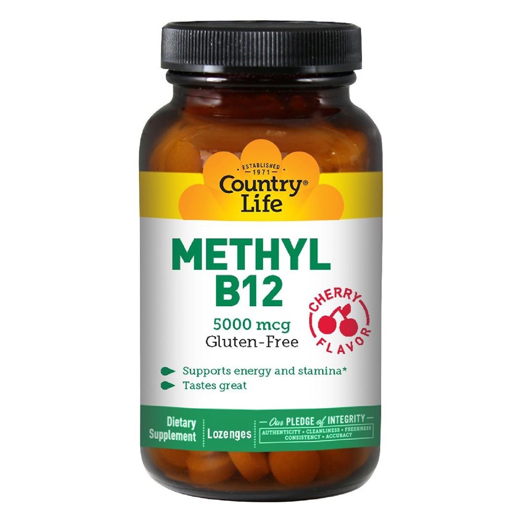 Country Life Methyl B12 5000 mcg Cherry Flavor Lozenges For Energy Support, Pack of 60's