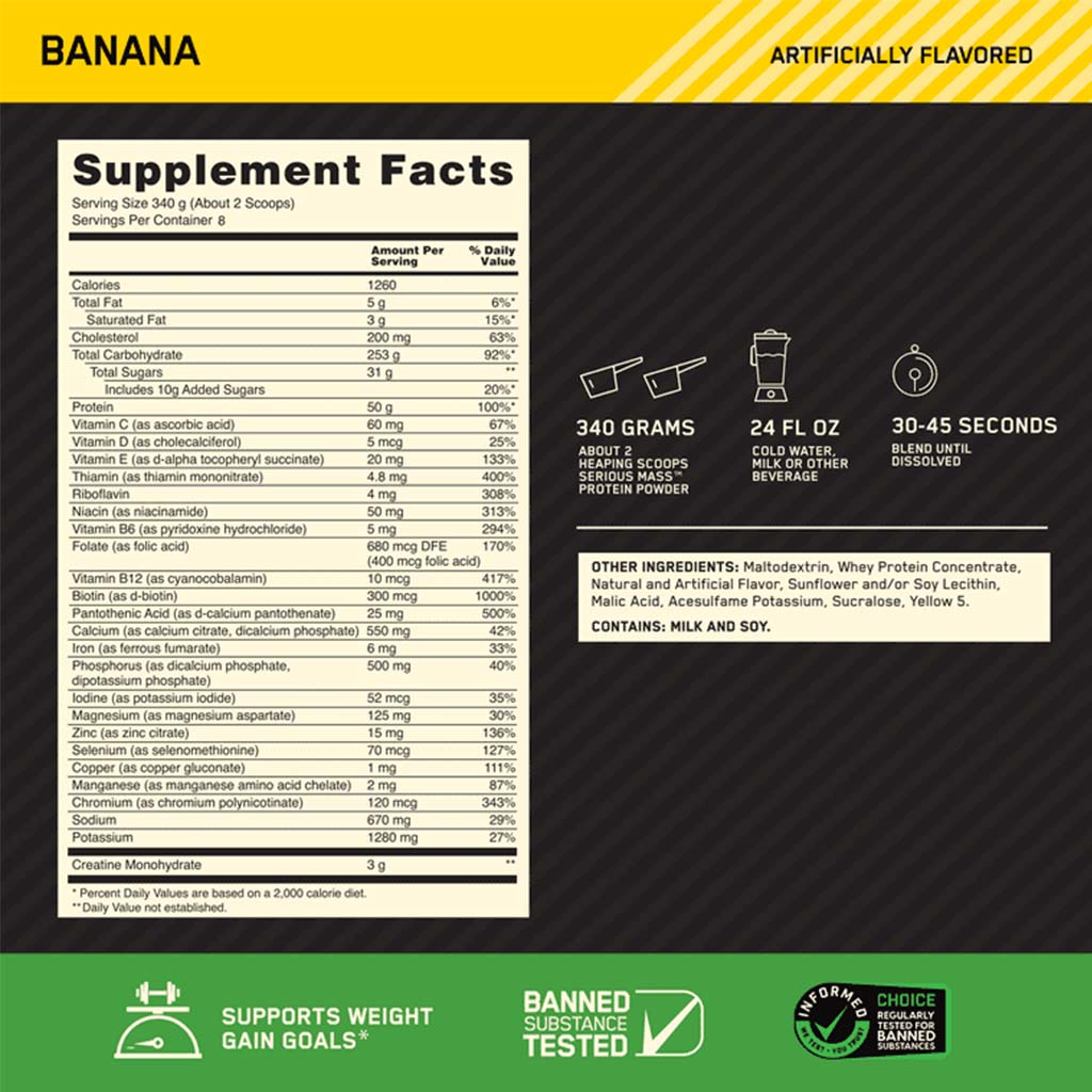 Optimum Nutrition Serious Mass Powder Banana 6lb
