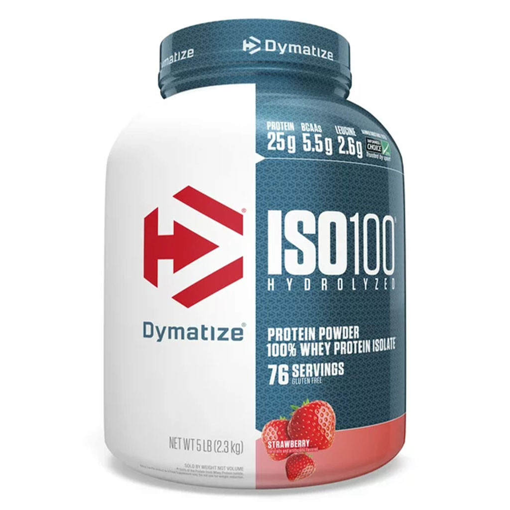 Dymatize ISO 100 Fast Absorbing Protein Powder, 100% Whey Protein Isolate, Strawberry, 2.3kg