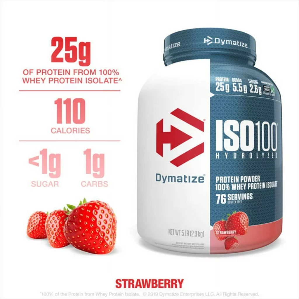 Dymatize ISO 100 Fast Absorbing Protein Powder, 100% Whey Protein Isolate, Strawberry, 2.3kg