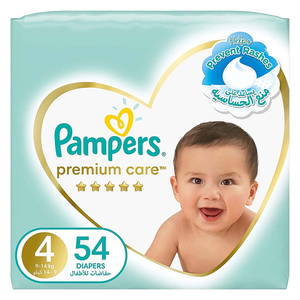 Pampers Premium Care Baby Diapers, Size 4, 9-14Kg, Pack of 54's