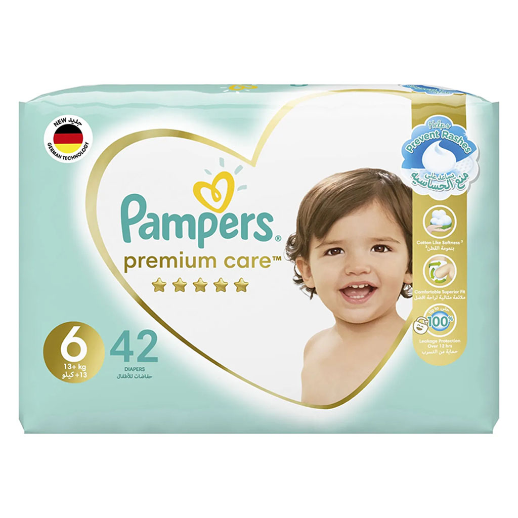 Pampers Premium Care Baby Diapers, Size 6, For 13+Kg, Pack of 42's