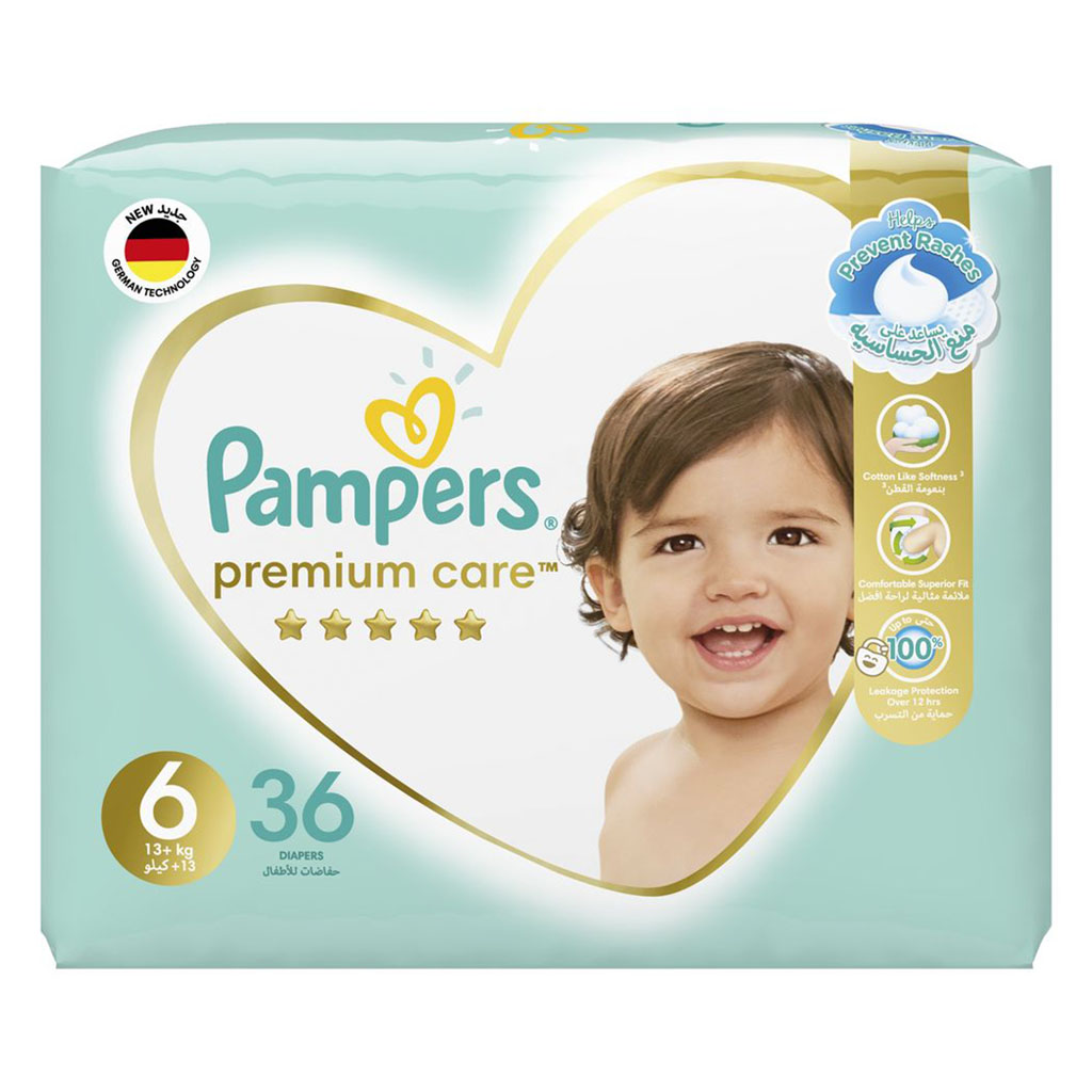 Pampers Premium Care Baby Diapers, Size 6, For 13+Kg, Pack of 36's