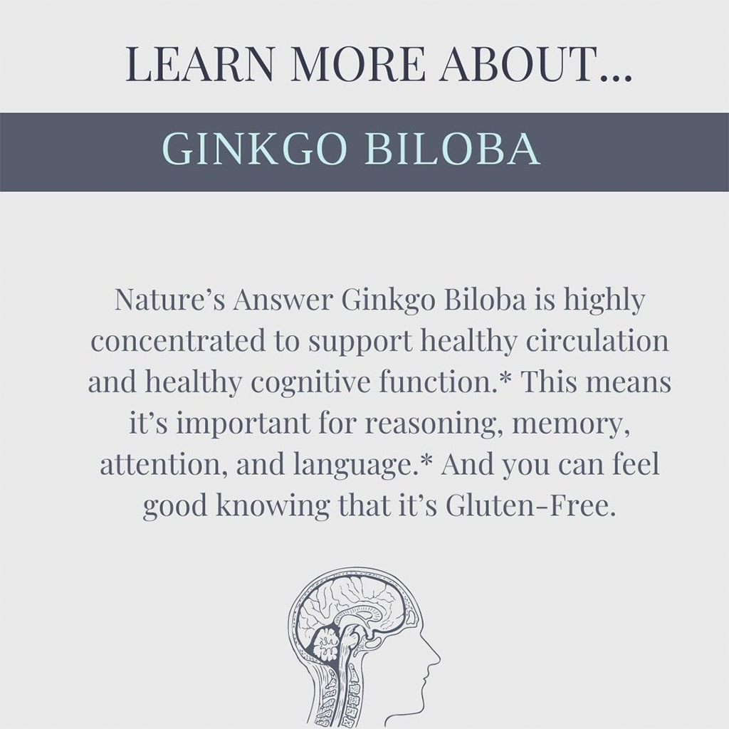 Nature's Answer Ginkgo Biloba 80mg Standardized Herbal Extract Vegan Capsules For Cognitive Support, Pack of 60's