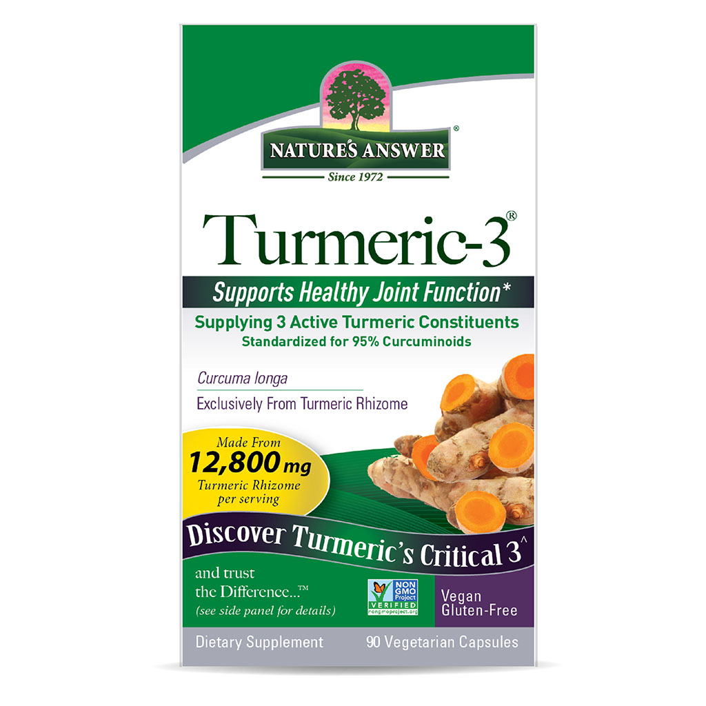 Nature's Answer Turmeric 3 12,800 mg Herbal Equivalent Vegan Capsules For Bone & Joint Health, Pack of 90's