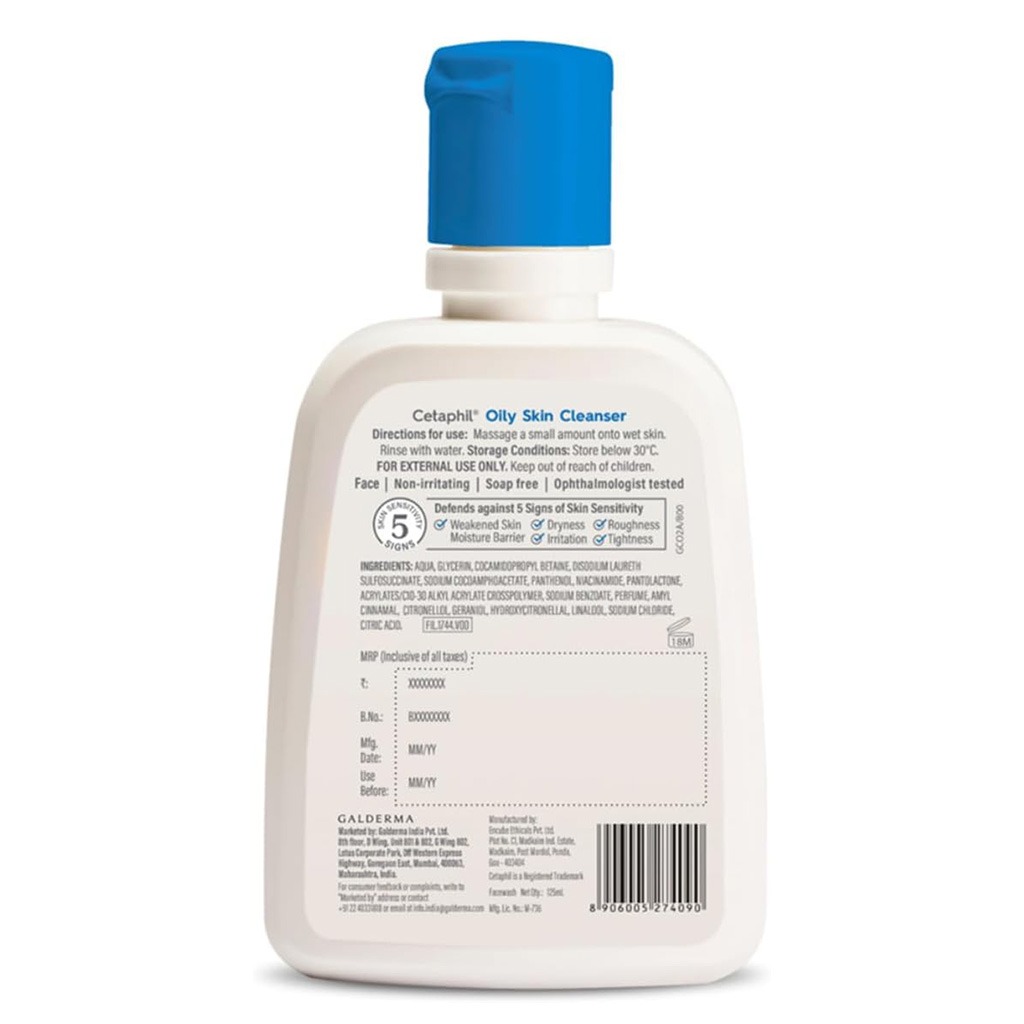 Cetaphil Oily Skin Cleanser, Foaming Face & Body Wash for Men & Women With Combination to Oily and Sensitive Skin, Unscented, 125ml