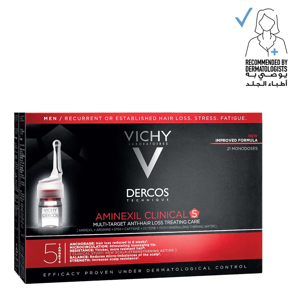 Vichy Dercos Aminexil Clinical 5 Anti-Hair Fall Treatment For Men, Pack of 6ml x 21's