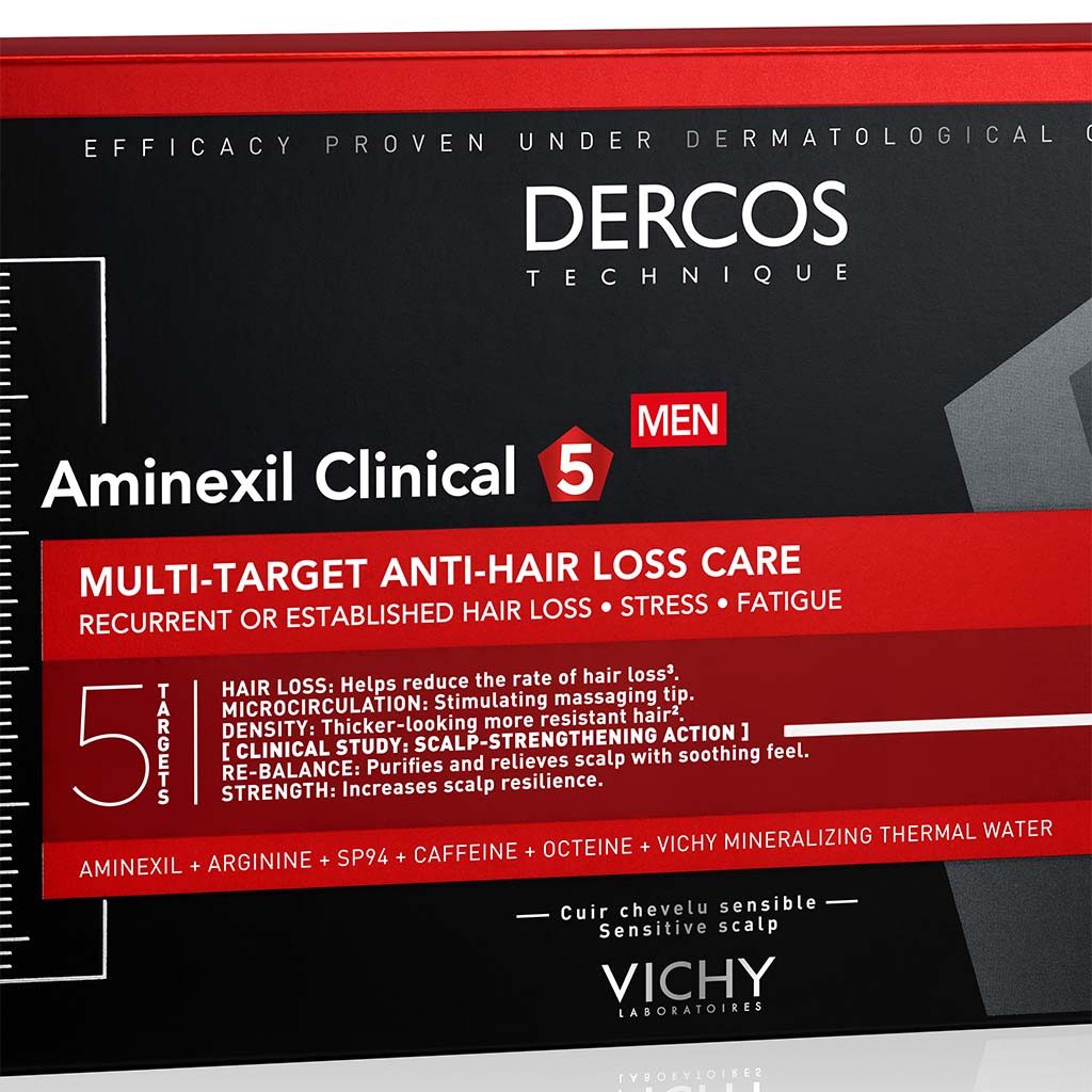 Vichy Dercos Aminexil Clinical 5 Anti-Hair Fall Treatment For Men, Pack of 6ml x 21's