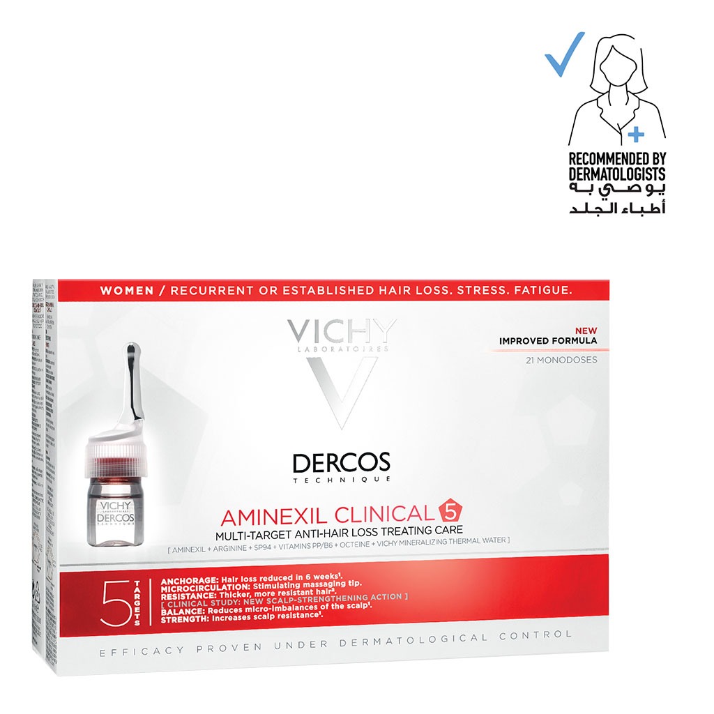 Vichy Dercos Aminexil Clinical 5 Anti-Hair Fall Treatment For Women, Pack of 6ml x 21's