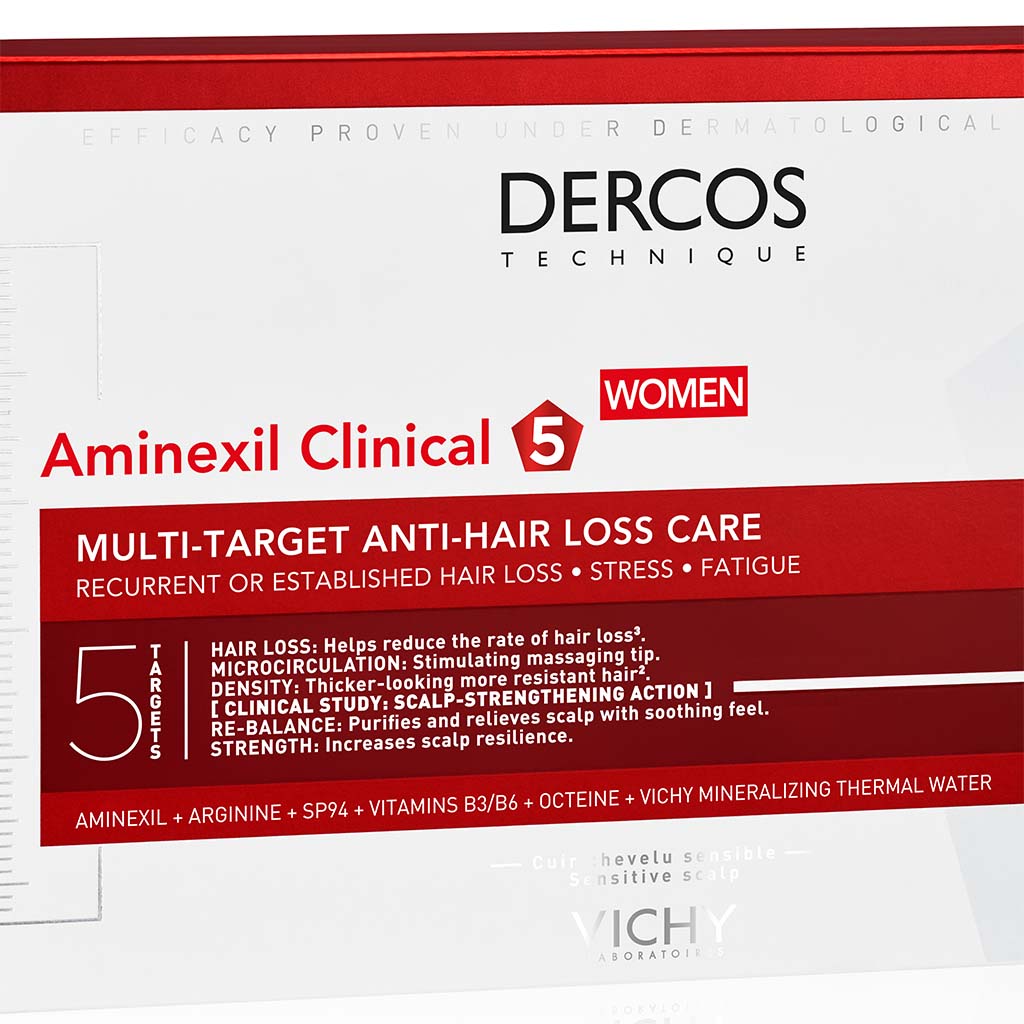 Vichy Dercos Aminexil Clinical 5 Anti-Hair Fall Treatment For Women, Pack of 6ml x 21's