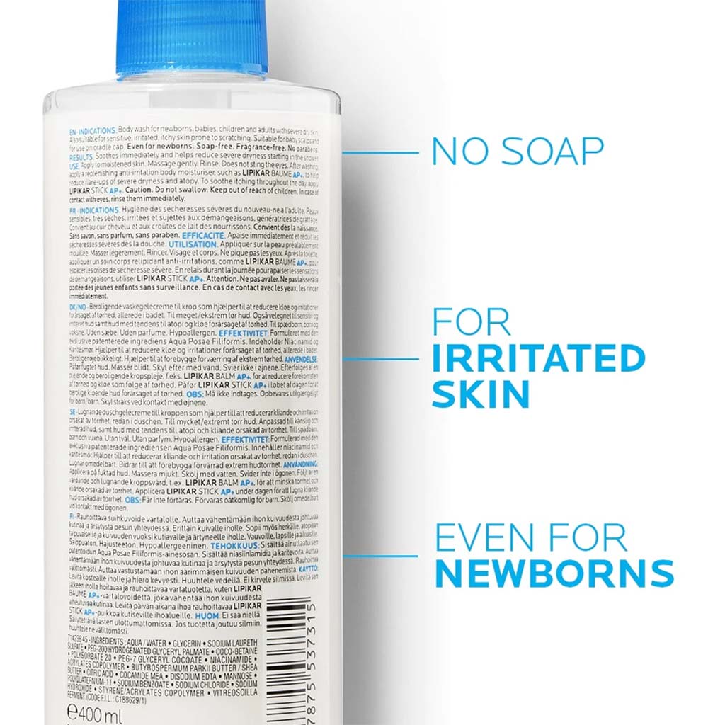 La Roche-Posay Lipikar Syndet AP+ Body Wash For Extremely Dry Atopic Eczema-Prone Skin 400ml