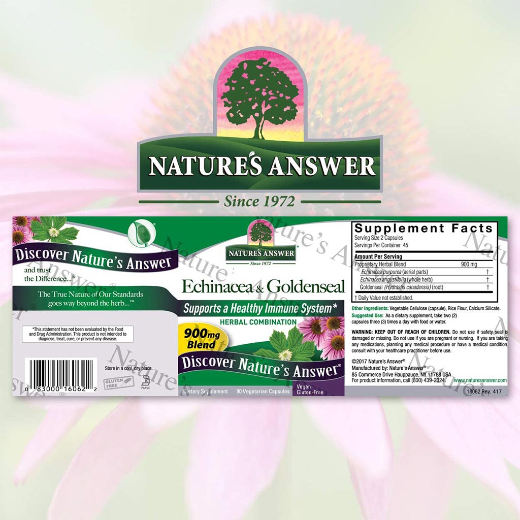 Nature's Answer Echinacea & Goldenseal 900mg Vegan Capsules For Immunity, Pack of 90's