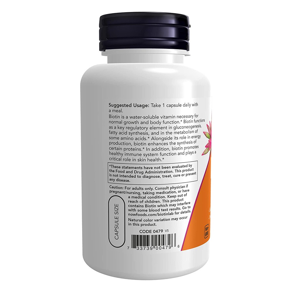 Now Extra Strength Biotin 10,000 mcg Vegetarian Capsules For Energy Production, Pack of 120's