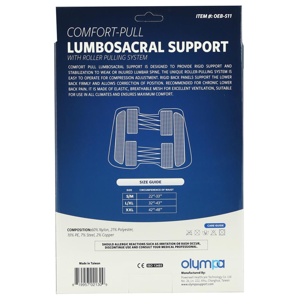Olympa Comfort Pull Lumbo-Sacral Support Black Small/Medium OEB-511