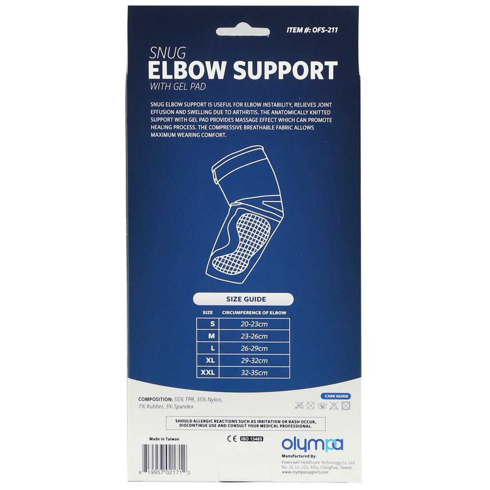 Olympa Snug Elbow Support with Gel Pad Small Cool Grey OFS-211