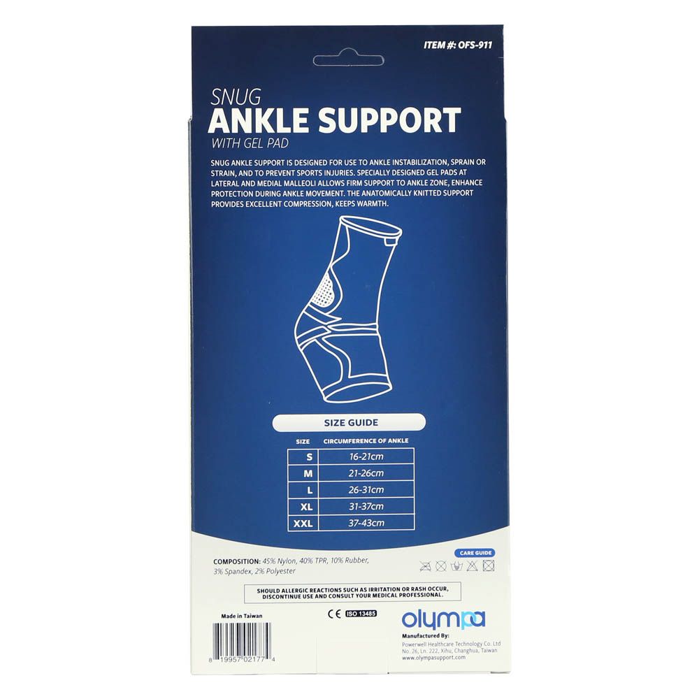 Olympa Snug Ankle Support with Gel Pad Cool Grey Extra Large OFS-911