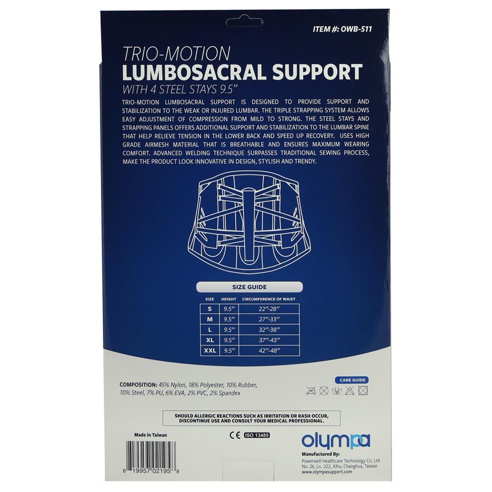 Olympa Trio Motion Lumbar Support with 4 steel stays 9.5 Extra Extra Large OWB-511