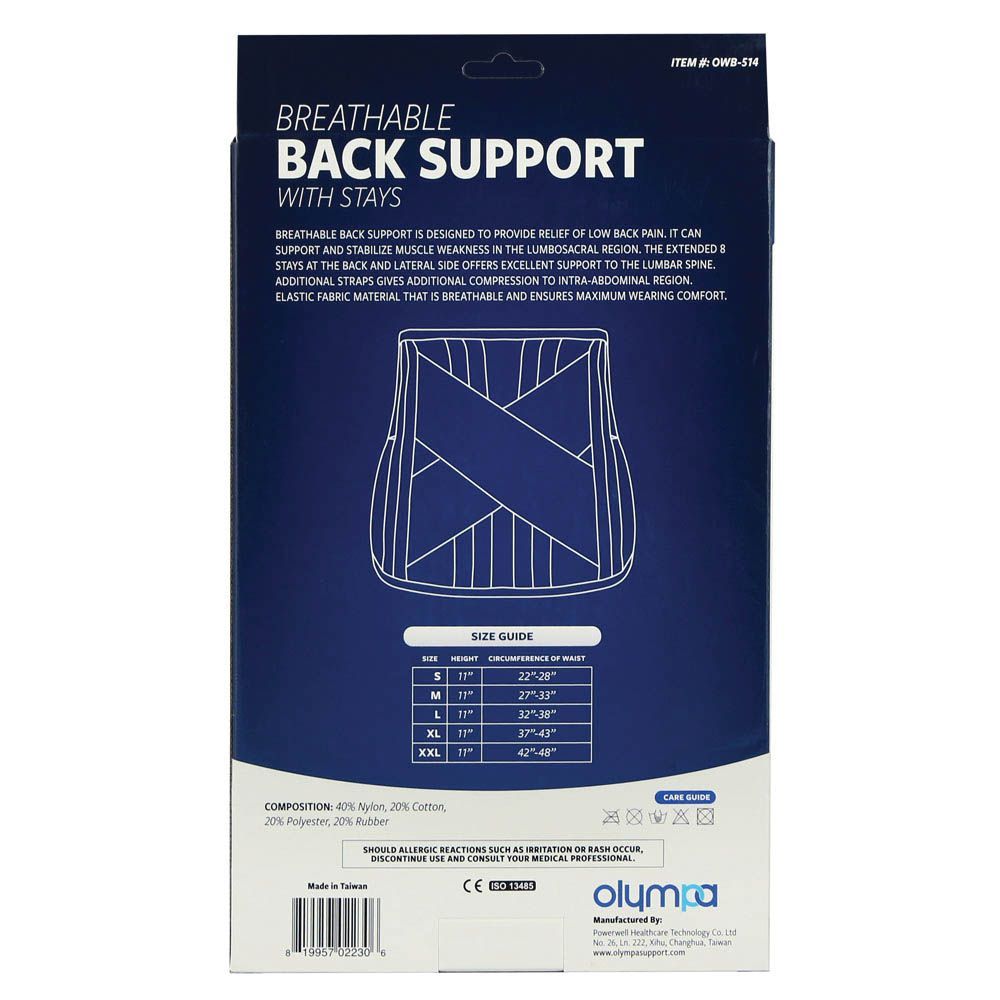 Olympa Breathable Back Support with Stays Beige XXL