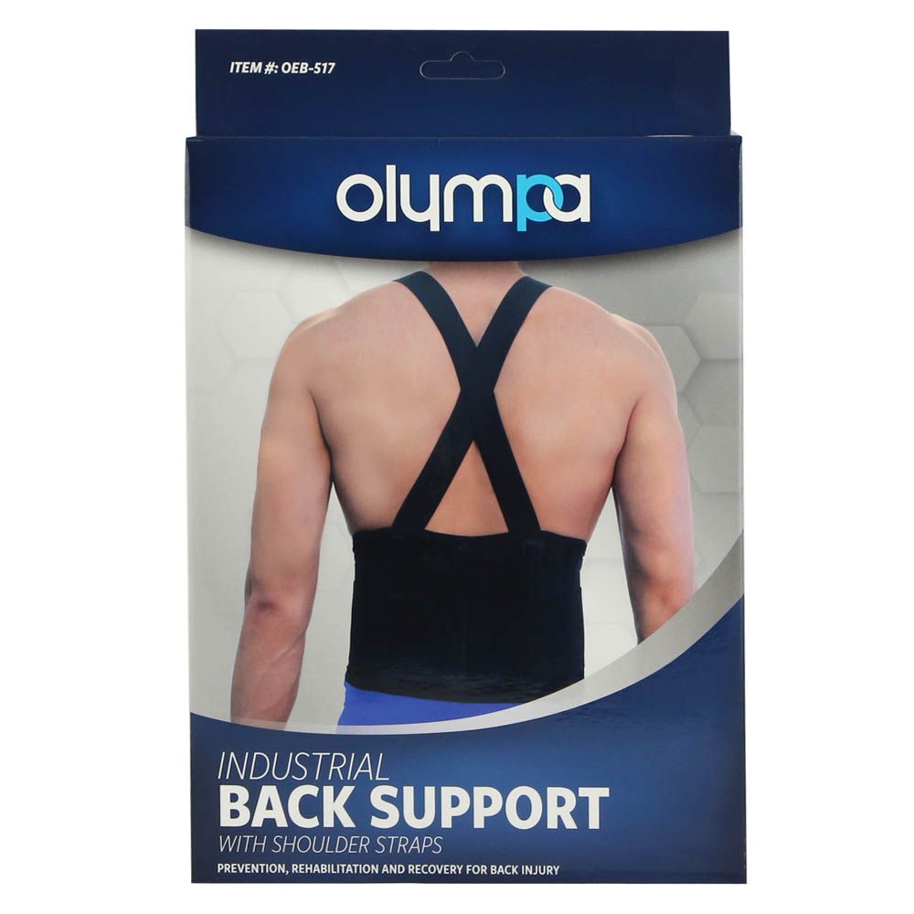 Olympa Industrial Back Support with Shoulder Straps Black Medium OEB517
