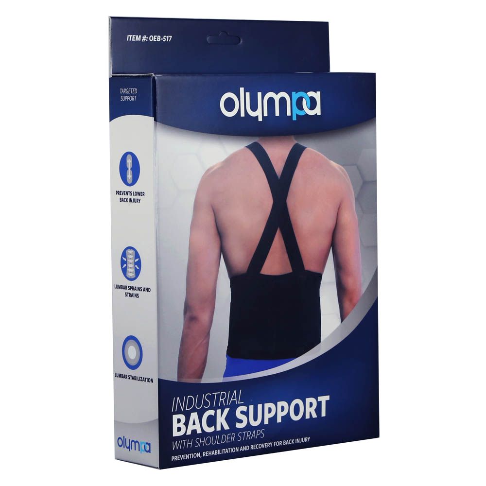 Olympa Industrial Back Support with Shoulder Straps Black Medium OEB517
