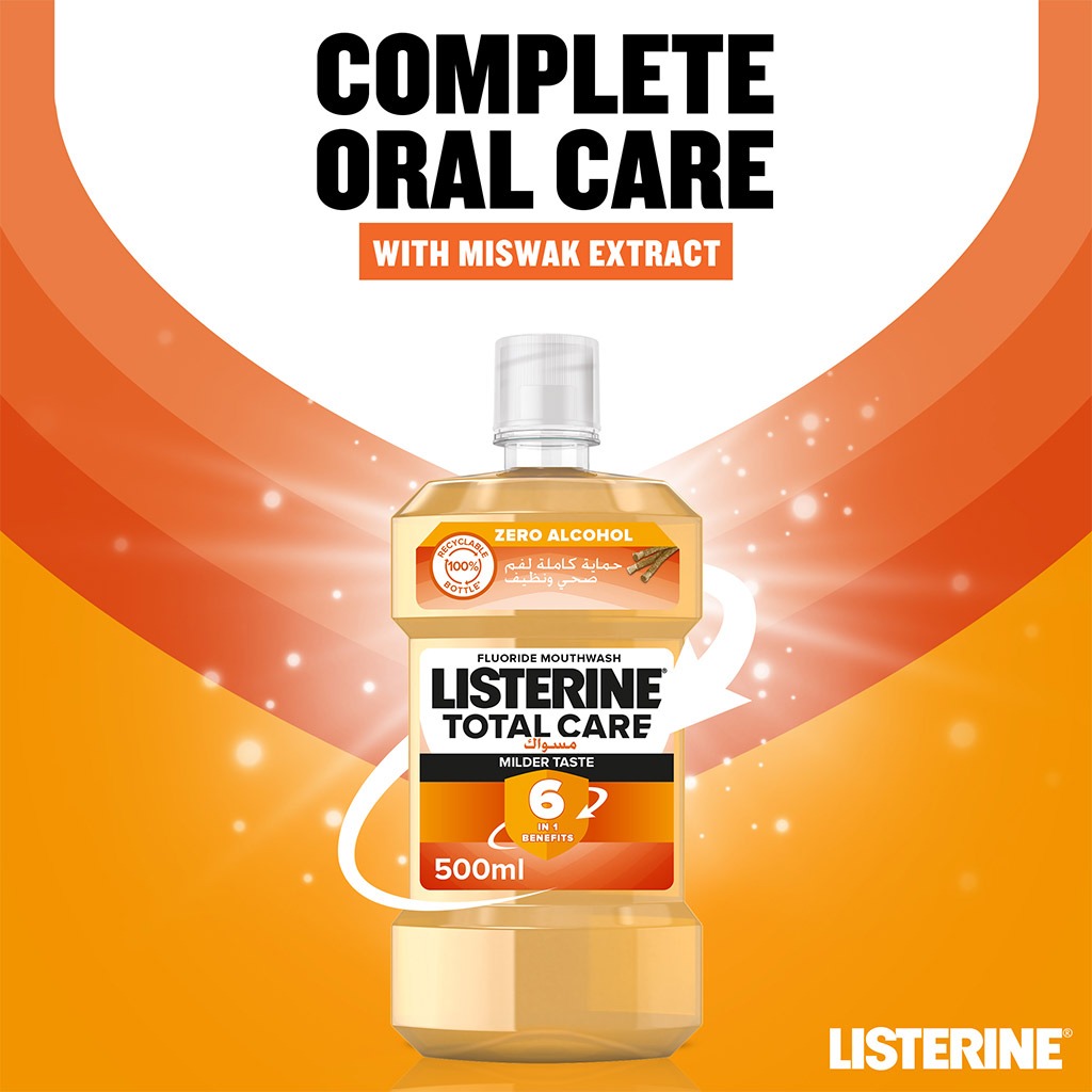 Listerine Total Care Milder Miswak Taste Fluoride Mouthwash 250ml 