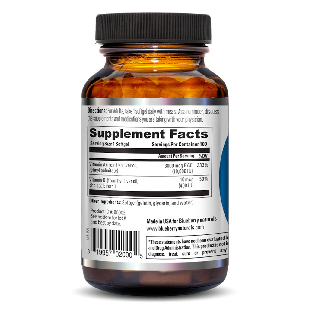 Blueberry Naturals Vitamin A 10,000IU Softgels 100's B0005