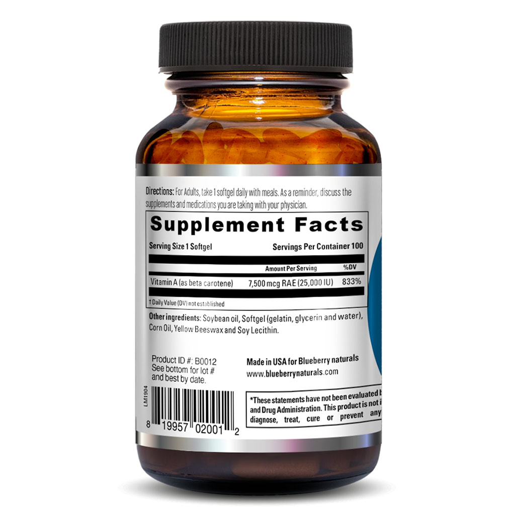 Blueberry Naturals Betacarotene 25,000IU Softgels 100's B0012