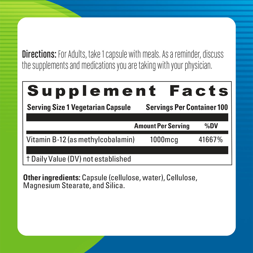 Blueberry Naturals Super B12 1000 mcg Vegetarian Capsules 100's B0074
