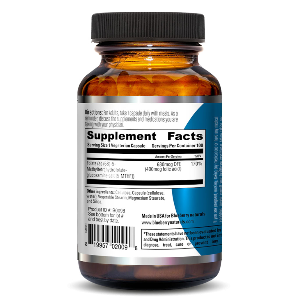 Blueberry Naturals Super Folate 400 mcg Vegetarian Capsules 100's B0098