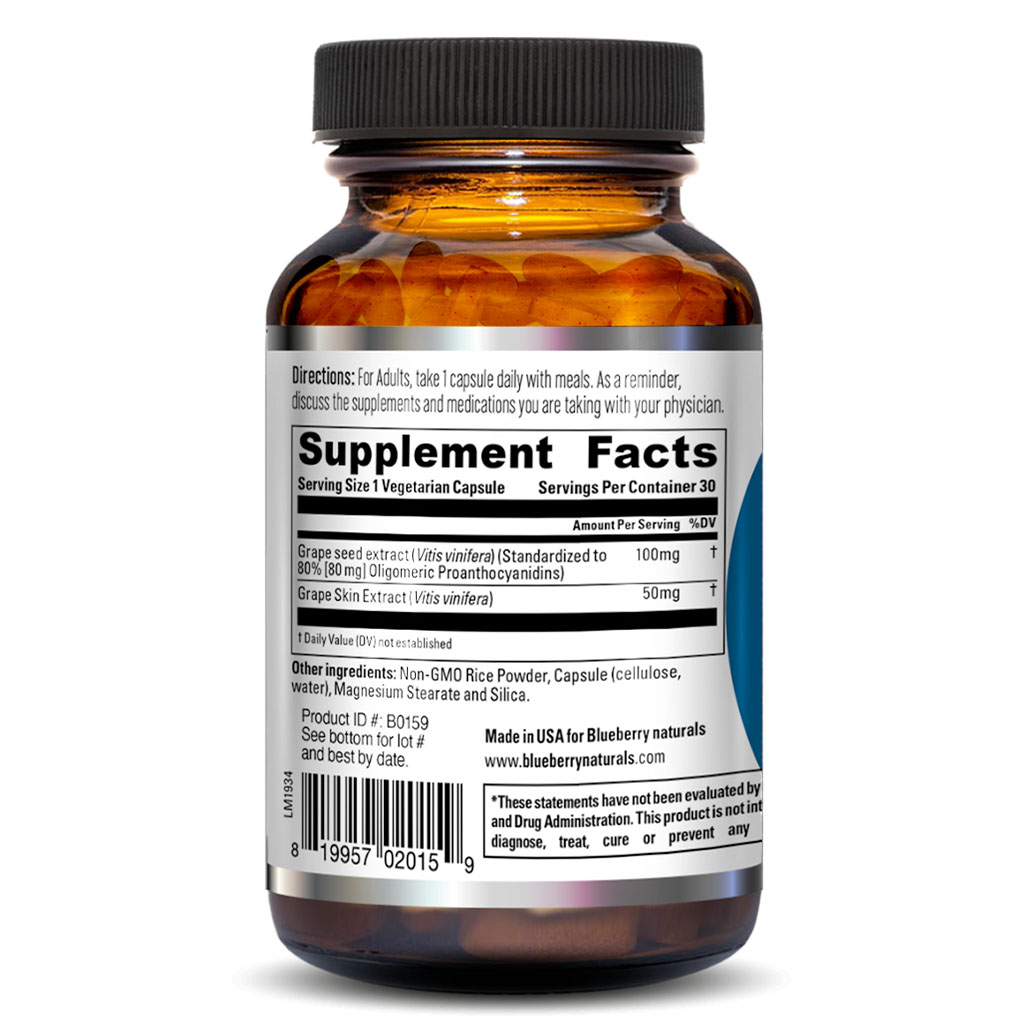 Blueberry Naturals Grape Seed Extract 100mg Vegetarian Capsules, Pack of 30's