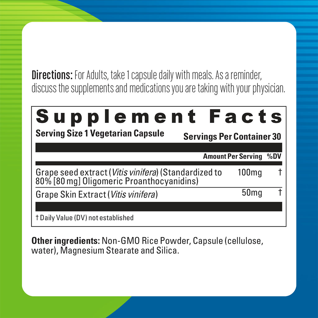 Blueberry Naturals Grape Seed Extract 100mg Vegetarian Capsules, Pack of 30's