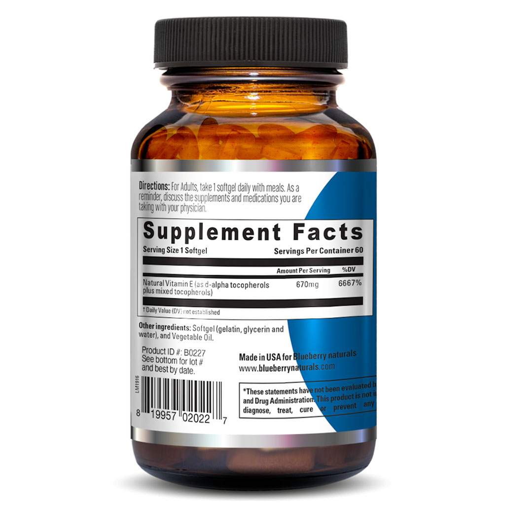 Blueberry Naturals Super E 1000IU Softgels 60's B0227