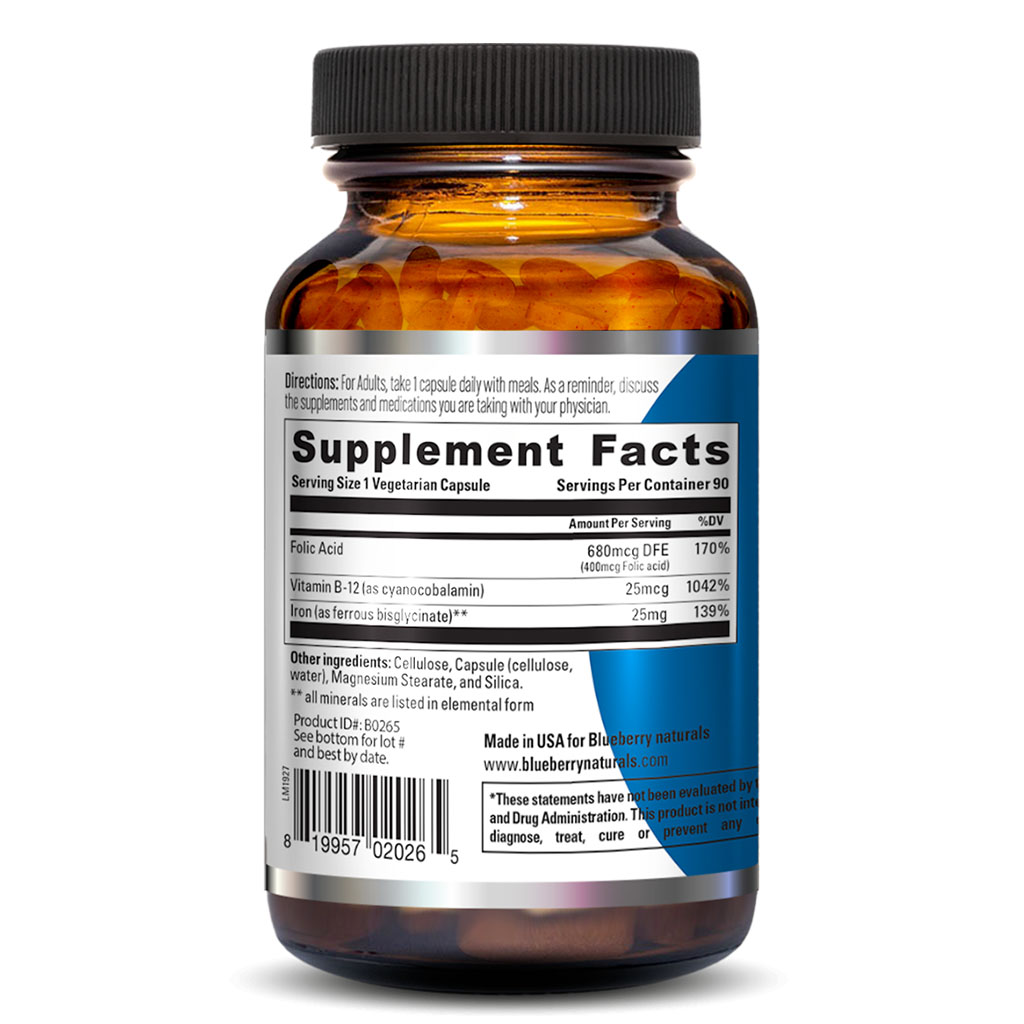 Blueberry Naturals Easy Iron 25 mg Vegetarian Capsules 90's B0265