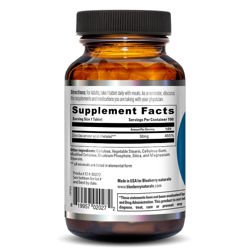 Blueberry Naturals Chelated Zinc 50 mg Tablets 100's B0272