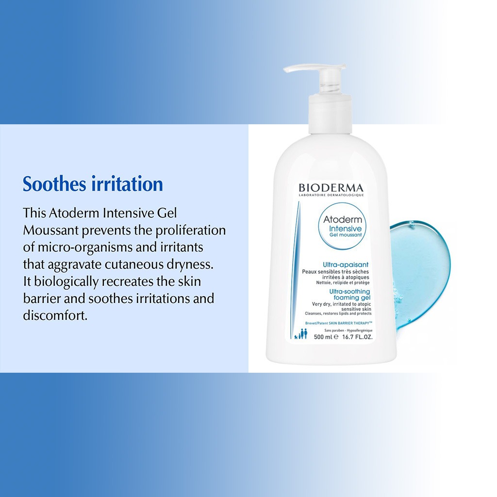 Bioderma Atoderm Intensive Gel Moussant, Foaming Gel Cleanser For Dry Skin & Atopic Sensitive Skin 500ml